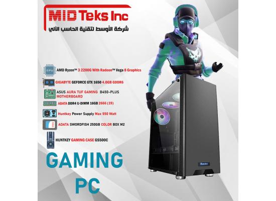 Gaming Desktop (MID-51),AMD RYZEN 3 2200G,DDR4 /16GB ,SSD 250GB ,GTX 1650,Asus MB B450M,PWR SUPPLY 550 WATT,HUNTKEY GAMING CASE GS500C